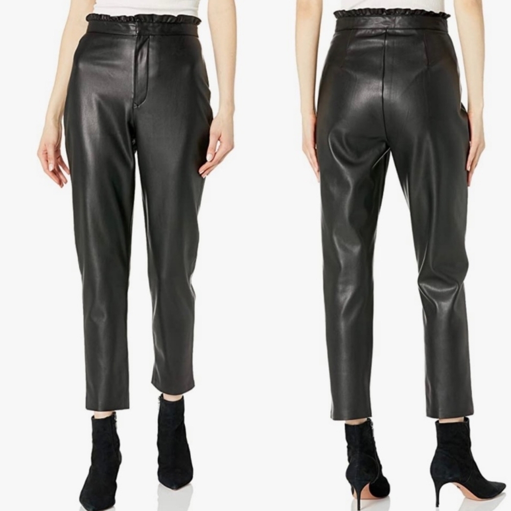 BB DAKOTA Black Faux Leather Paper bag Cropped Pants Size 0
